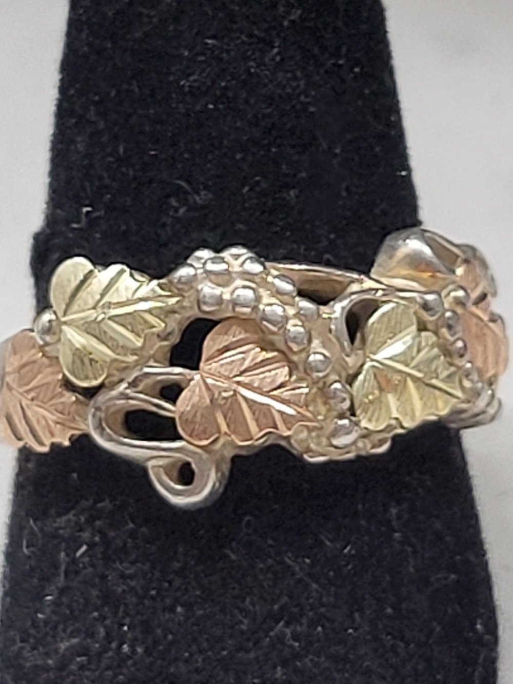Vintage Sterling/Black Hills Gold Leaf and Berry 3 tone ring